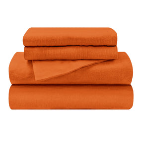Solid Flannel Cotton Soft Warm Deep Pocket Sheet Set - Pumpkin