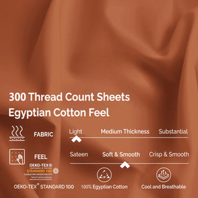 Egyptian Cotton 300 Thread Count Solid Deep Pocket Sheet Set - Pumpkin