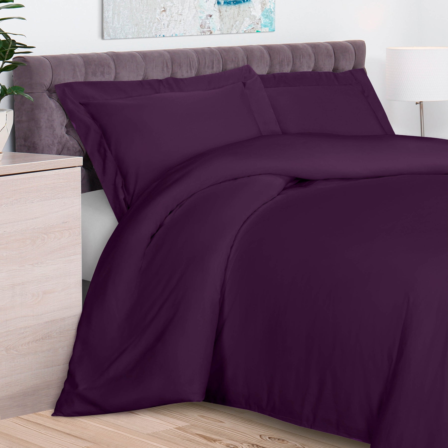 100% Rayon From Bamboo 300 Thread Count Solid Duvet Cover Set - Purple