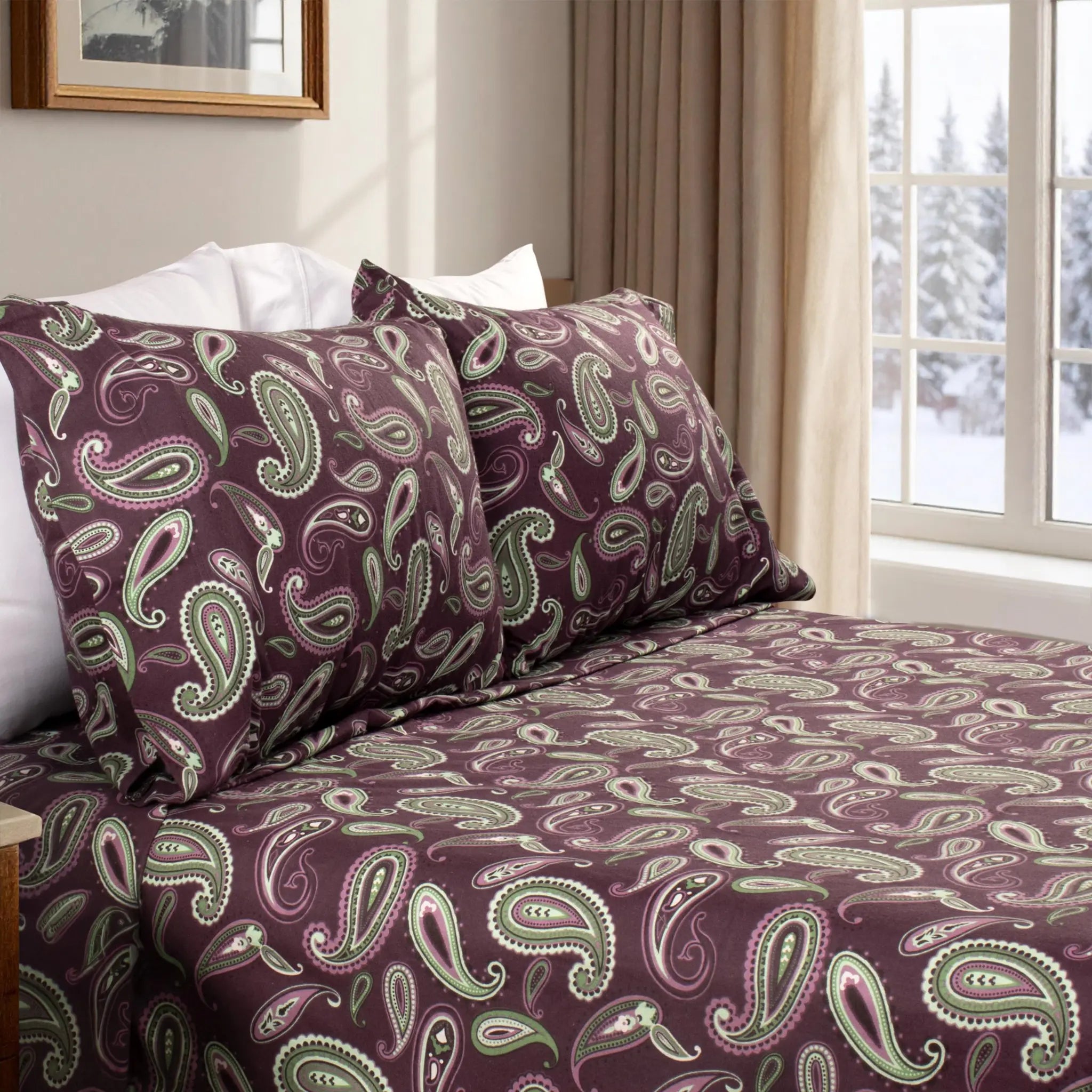 100% Cotton Flannel Bed Sheet Set Floral Paisley Deep Pocket