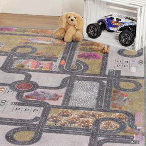 Superior Country Road Kids Playroom Nursery Washable Indoor Area Rug Or Door Mat - Mossy Gold