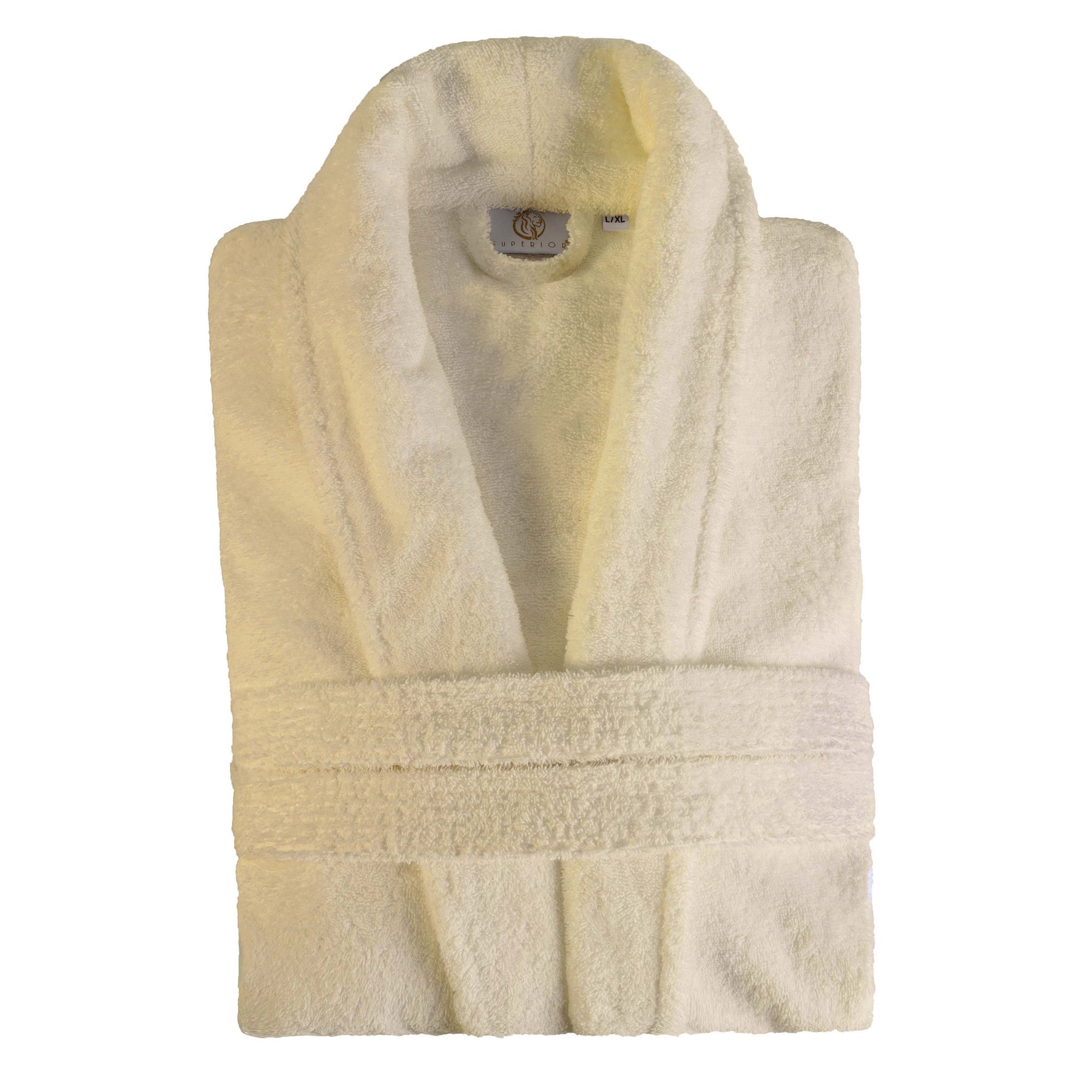 Classic Men's Home and Bath Collection Traditional Turkish Cotton Cozy Bathrobe with Adjustable Belt and Hanging Loop - Ivory