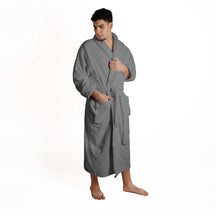 Classic Men's Home and Bath Collection Traditional Turkish Cotton Cozy Bathrobe with Adjustable Belt and Hanging Loop - Grey