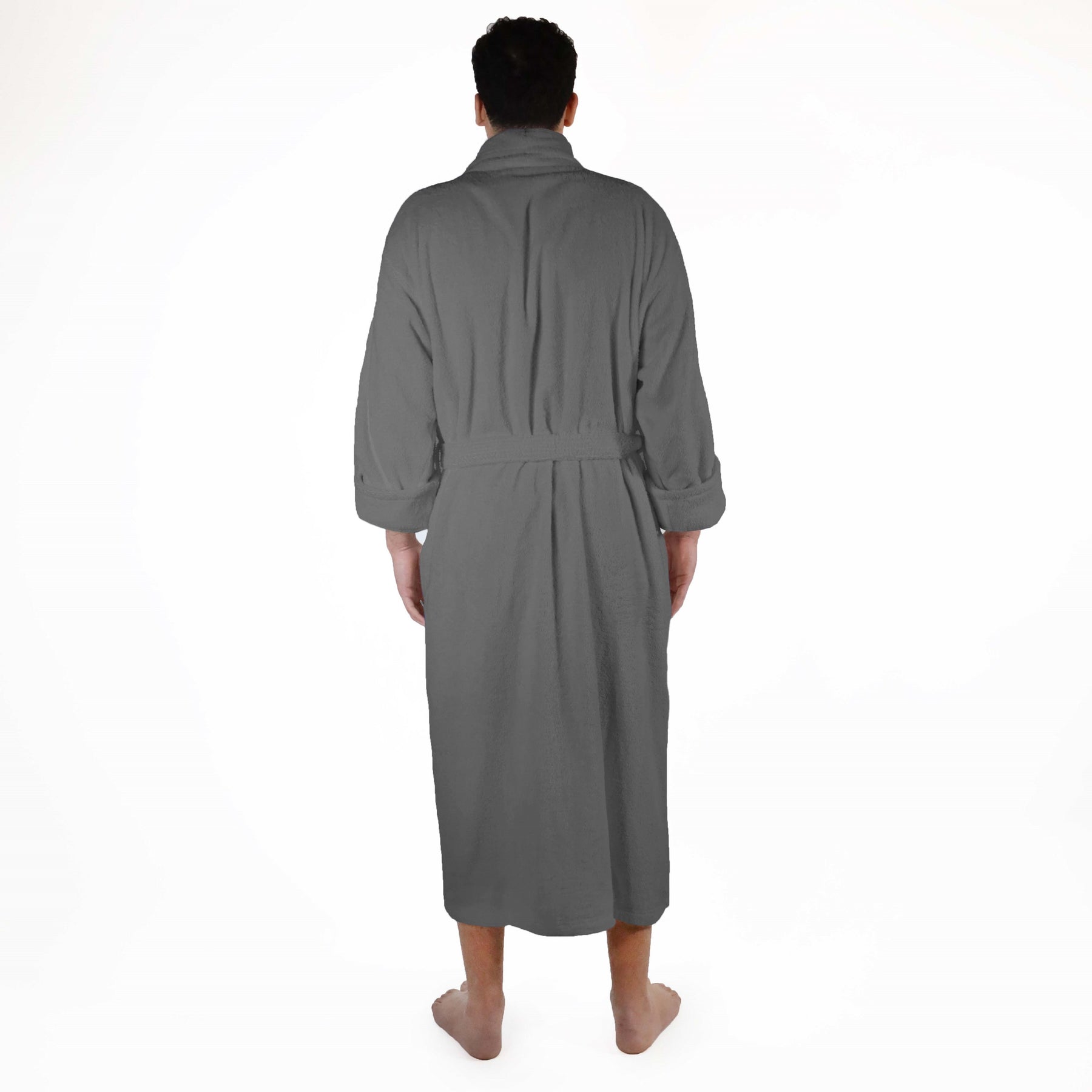 Classic Men's Home and Bath Collection Traditional Turkish Cotton Cozy Bathrobe with Adjustable Belt and Hanging Loop - Grey
