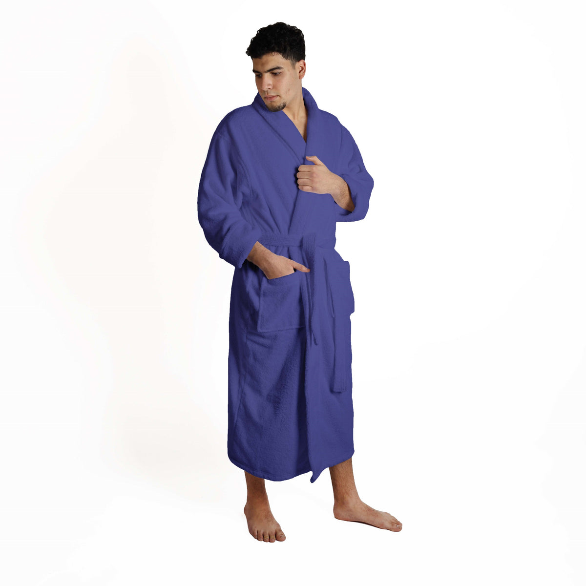 Classic Men's Home and Bath Collection Traditional Turkish Cotton Cozy Bathrobe with Adjustable Belt and Hanging Loop