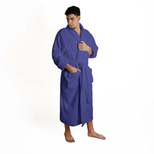 Classic Men's Home and Bath Collection Traditional Turkish Cotton Cozy Bathrobe with Adjustable Belt and Hanging Loop - Navy Blue