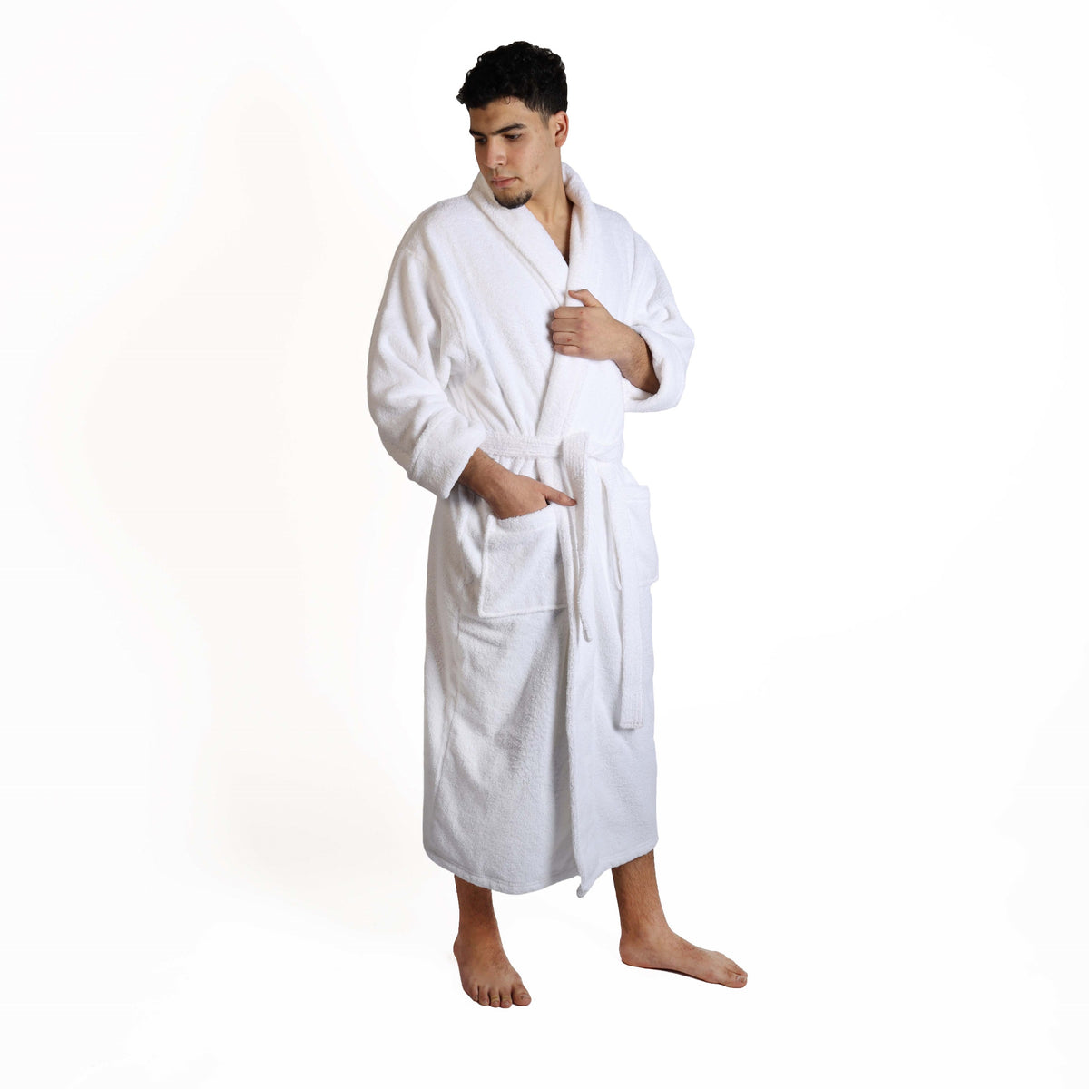 Classic Men's Home and Bath Collection Traditional Turkish Cotton Cozy Bathrobe with Adjustable Belt and Hanging Loop