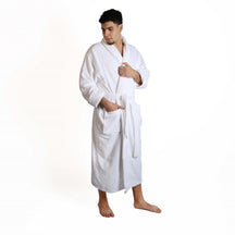 Classic Men's Home and Bath Collection Traditional Turkish Cotton Cozy Bathrobe with Adjustable Belt and Hanging Loop - White