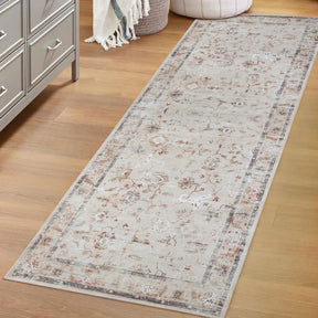 Swan Floral Scroll Non-Slip Machine Washable Indoor Area Rug or Runner