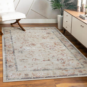 Swan Floral Scroll Non-Slip Machine Washable Indoor Area Rug or Runner 
