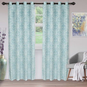Jacquard Light Filtering Floral Damask Grommet Curtain Panels Set of 2 - Raindrop