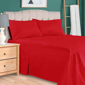 Egyptian Cotton 300 Thread Count Solid Deep Pocket Sheet Set - Red