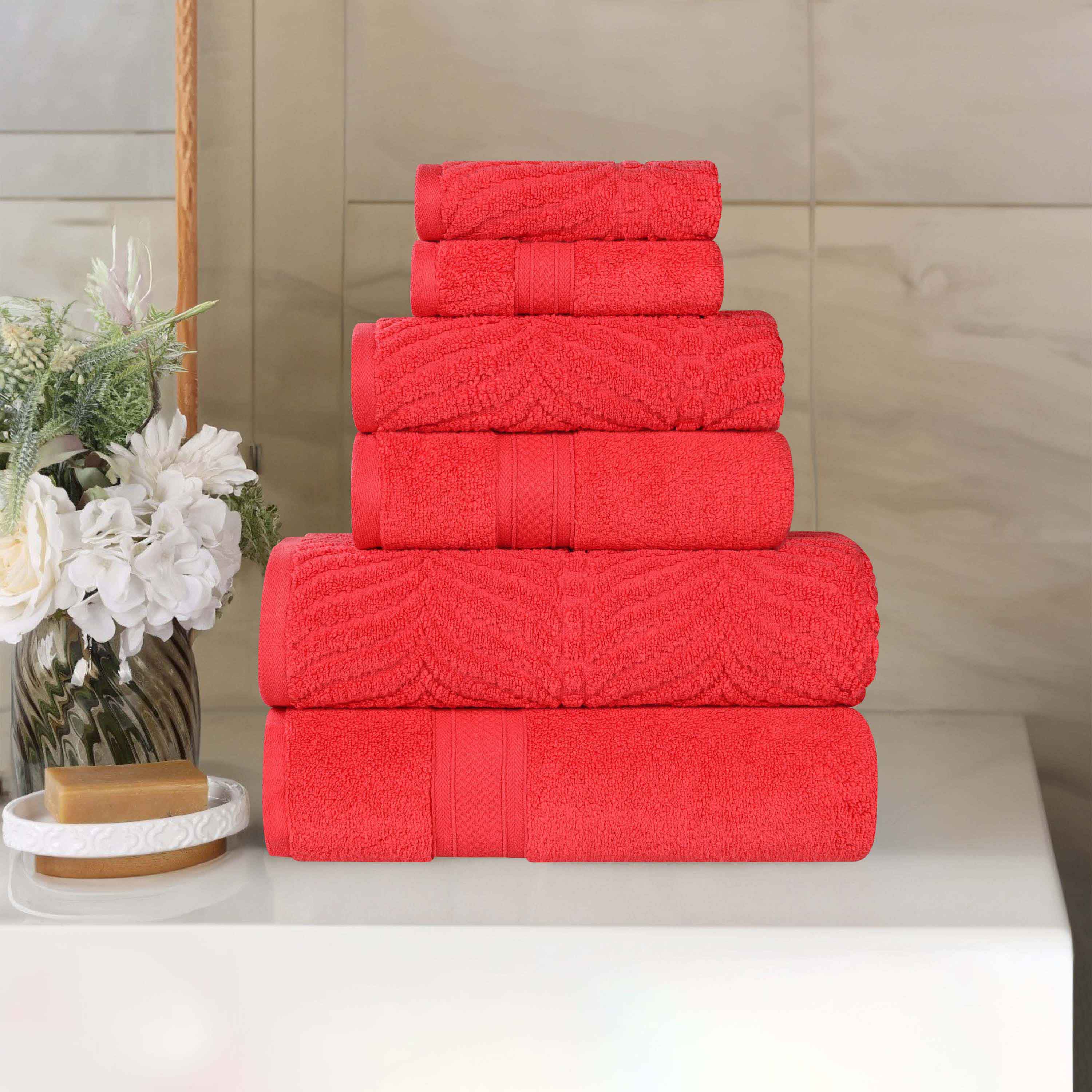Chevron Zero Twist Solid and Jacquard Soft Cotton 6 Piece Towel Set - Towel Set by Superior Brand
