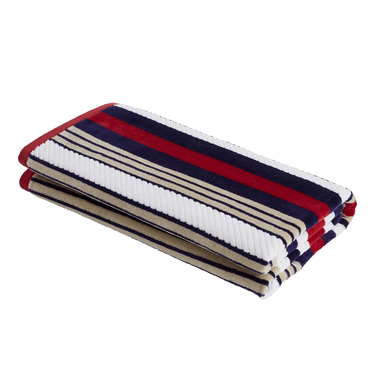 2 Piece Rope Textured Striped Oversized Cotton Beach Towel Set - Red