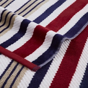2 Piece Rope Textured Striped Oversized Cotton Beach Towel Set - Red