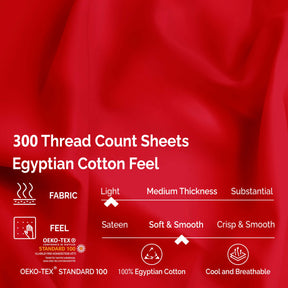 Superior Egyptian Cotton 300 Thread Count Solid Deep Pocket Bed Sheet Set - Red