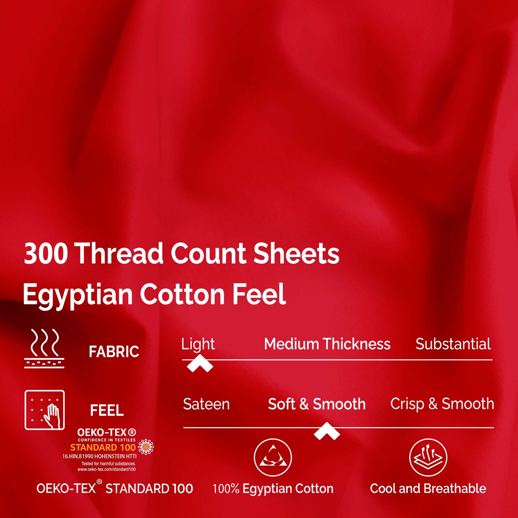 300 Thread Count Egyptian Cotton Solid Deep Pocket Sheet Set - Red