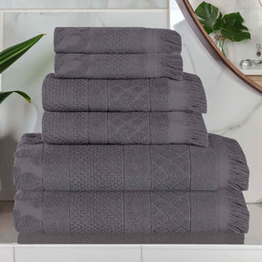 Rolla Cotton Geometric Jacquard Plush Soft Absorbent - Grey