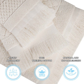 Rolla Cotton Geometric Jacquard Plush Soft Absorbent - Ivory