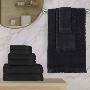 Rolla Cotton Geometric Jacquard Plush Soft Absorbent - Black