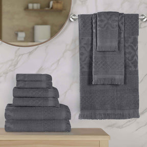 Rolla Cotton Geometric Jacquard Plush Soft Absorbent - Grey