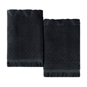 Rolla Cotton Geometric Jacquard Plush Absorbent Bath Sheet - Black