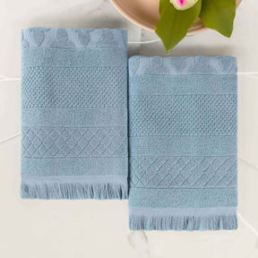Rolla Cotton Geometric Jacquard Plush Absorbent Bath Sheet - Blue