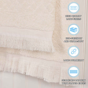 Rolla Cotton Geometric Jacquard Plush Absorbent Bath Sheet - Ivory