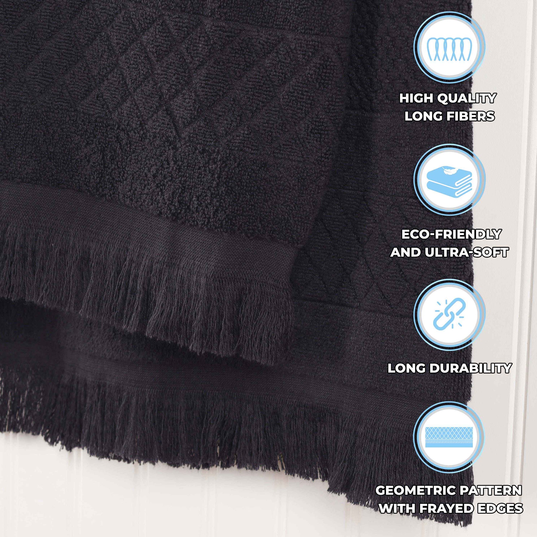 Rolla Cotton Geometric Jacquard Plush Absorbent Bath Towel  - Black