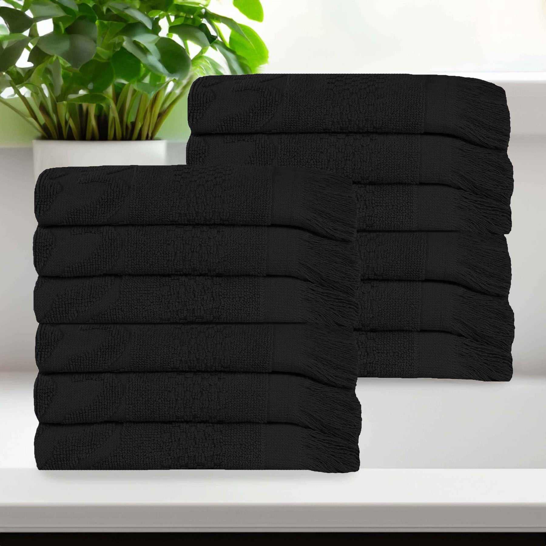 Rolla Cotton Geometric Jacquard Plush Face Towel Washcloth - Black