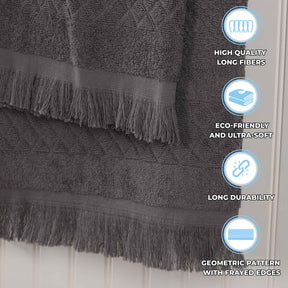 Rolla Cotton Geometric Jacquard Plush Face Towel Washcloth - Grey