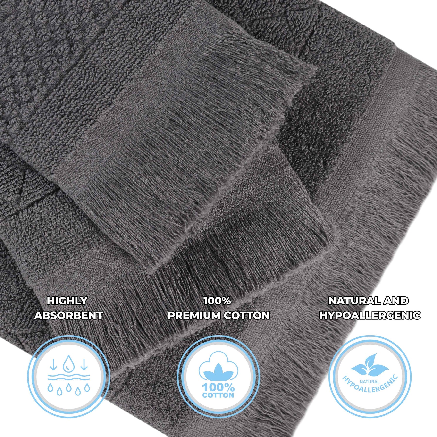 Rolla Cotton Geometric Jacquard Plush Absorbent Hand Towel - Grey