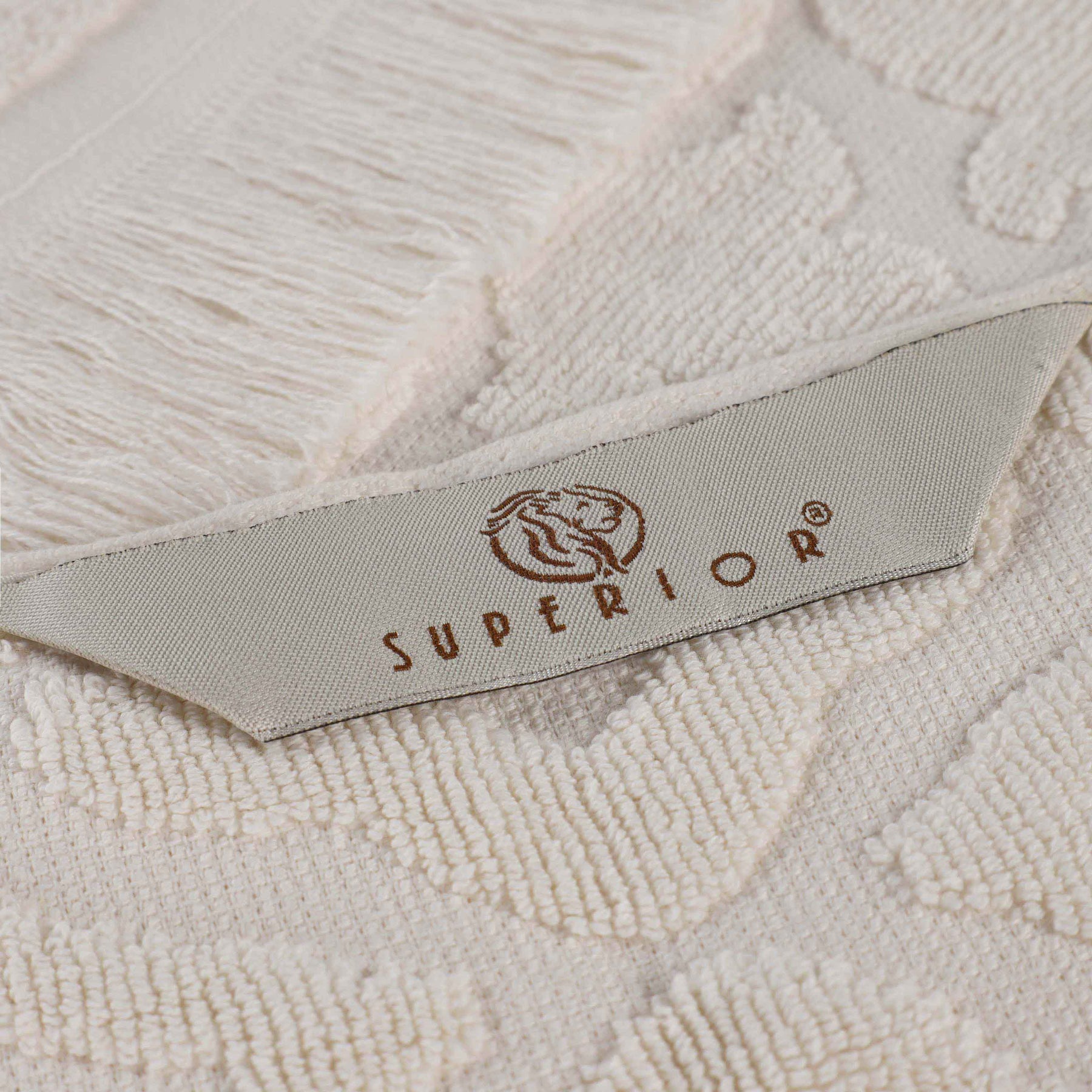 Rolla Cotton Geometric Jacquard Plush Absorbent Bath Towel - Ivory
