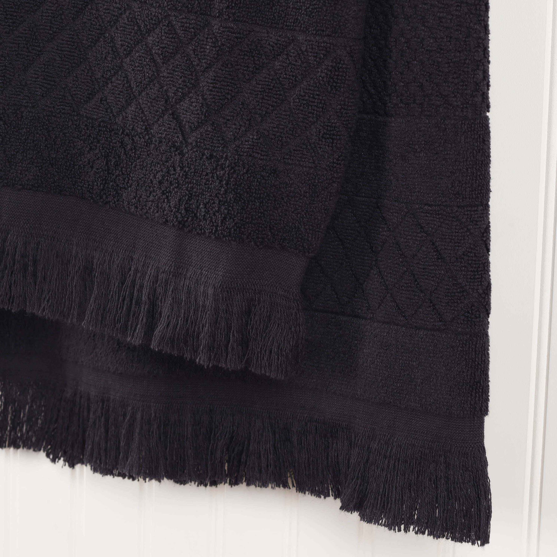 Rolla Cotton Geometric Jacquard Plush Absorbent Hand Towel - Black