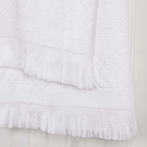 Rolla Cotton Geometric Jacquard Plush Face Towel Washcloth - White