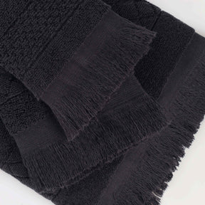 Rolla Cotton Geometric Jacquard Plush Soft Absorbent - Black