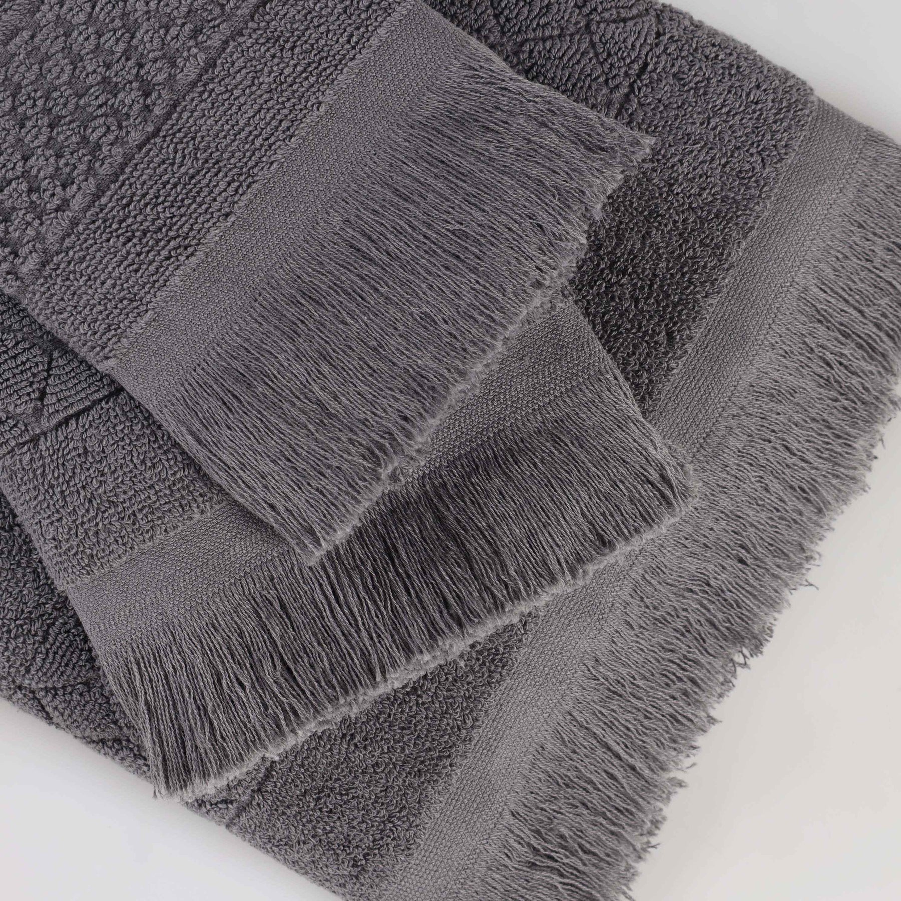 Rolla Cotton Geometric Jacquard Plush Absorbent Bath Towel - Grey