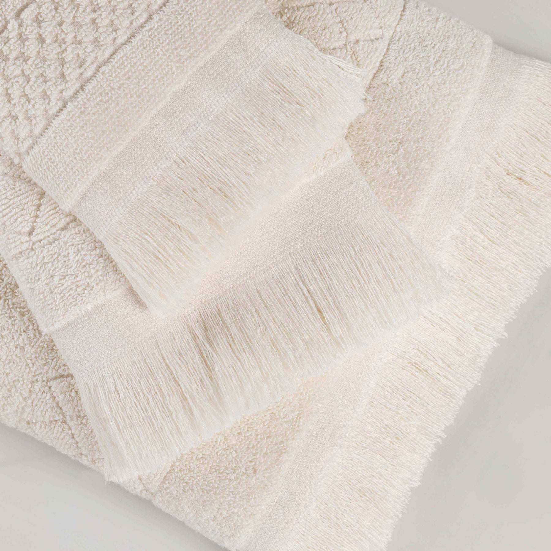Rolla Cotton Geometric Jacquard Plush Absorbent Bath Towel - Ivory