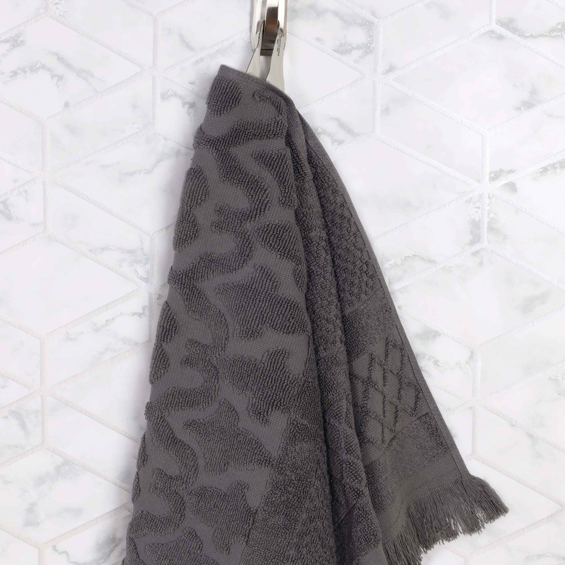 Rolla Cotton Geometric Jacquard Plush Absorbent Bath Towel Grey