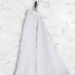 Rolla Cotton Geometric Jacquard Plush Absorbent Bath Towel - White