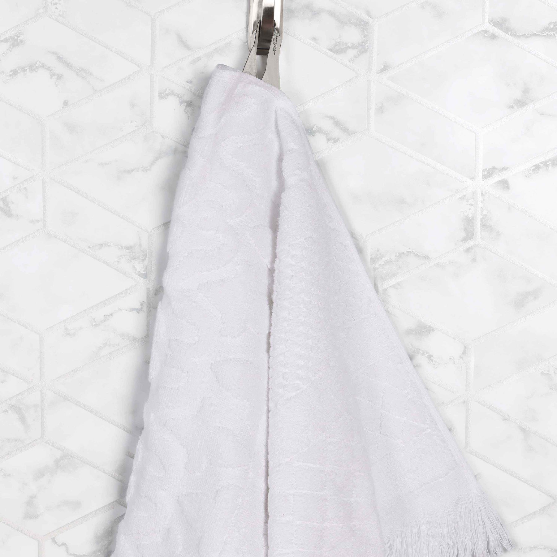 Rolla Cotton Geometric Jacquard Plush Face Towel Washcloth - White