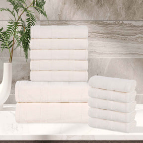 Roma Cotton Ribbed Textured Soft Absorbent 12 Piece Assorted Towel Set - Ivory