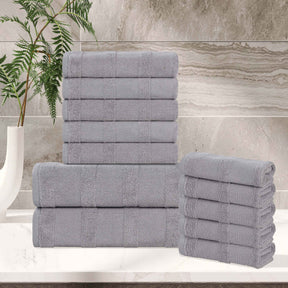 Roma Cotton Ribbed Textured Soft Absorbent 12 Piece Assorted Towel Set - Silver