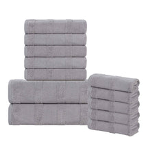 Roma Cotton Ribbed Textured Soft Absorbent 12 Piece Assorted Towel Set - Silver