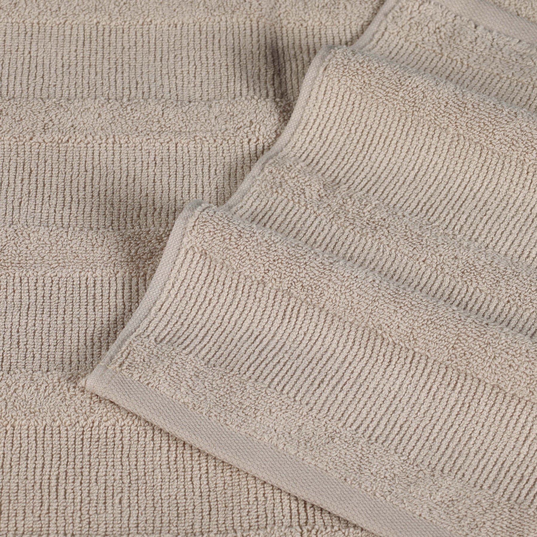 Roma Cotton Ribbed Textured Soft Absorbent 12 Piece Assorted Towel Set - Stone