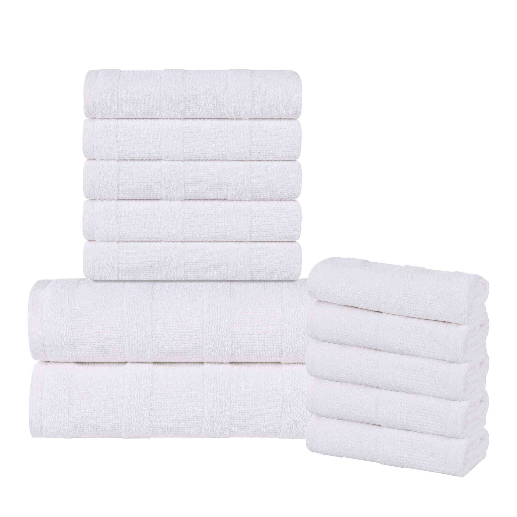 Roma Cotton Ribbed Textured Soft Absorbent 12 Piece Assorted Towel Set - White