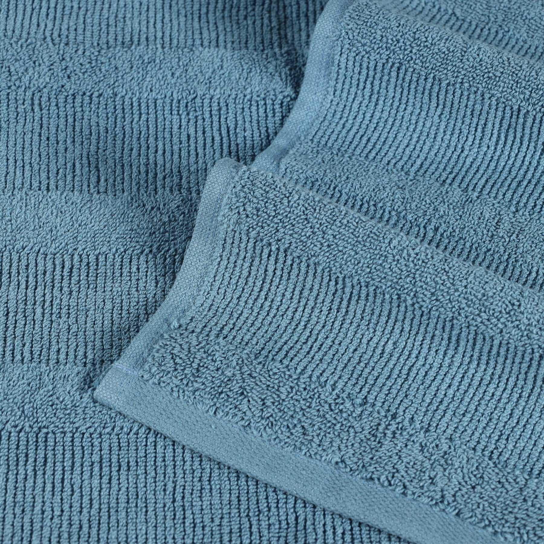 Roma Cotton Ribbed Textured Soft Face Towels/ Washcloths - Denim Blue