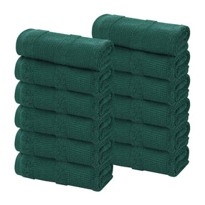 Roma Cotton Ribbed Textured Soft Face Towels/ Washcloths - Evergreen