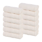 Roma Cotton Ribbed Textured Soft Face Towels/ Washcloths, Set of 12 - Ivory