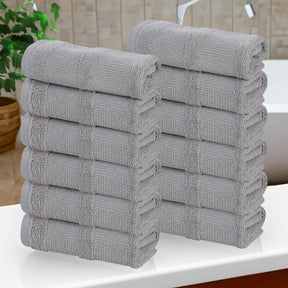 Roma Cotton Ribbed Textured Soft Face Towels/ Washcloths - Silver